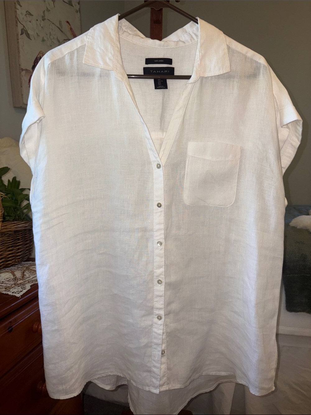 Tahari White Linen Button-Down Shirt